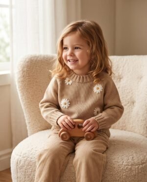 buzo Margaritas beige bordado